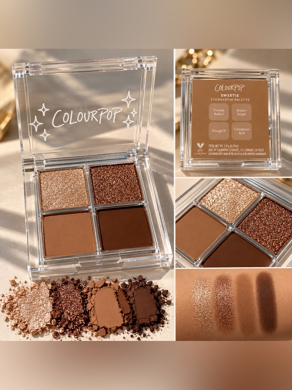 ColourPop Sweetie 4-Pan Eyeshadow Palette | Neutral Brown & Gold Shimmer Quad